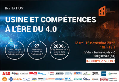 Invitation - Evénement "Usine et compétences à l'ère du 4.0" - Mardi 15 novembre 2022, 10h-19h - JVMA - l'usine école 4.0, Bouguenais (44)