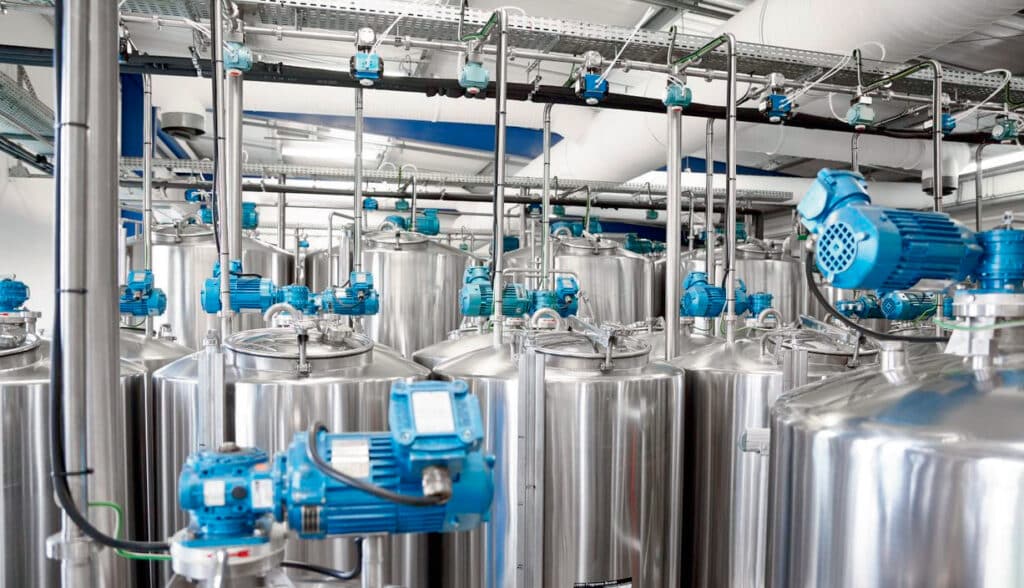 Image présentant plusieurs cuves au sein d'une usine.